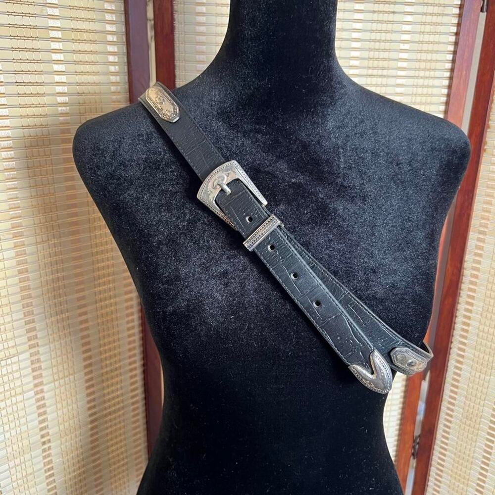 Vintage 1990 Brighton Black Leather Western Concho Belt XL